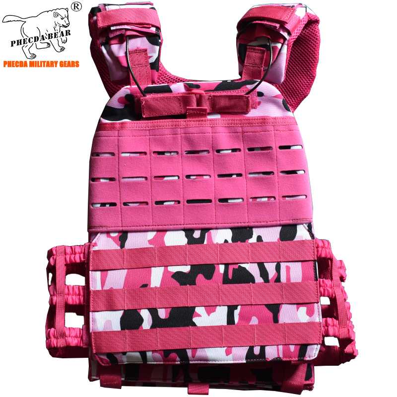 

hunting chest rig laser cut molle tactical chest rig women physical training weight-bearing vest steel plate carrier, Pink camouflage