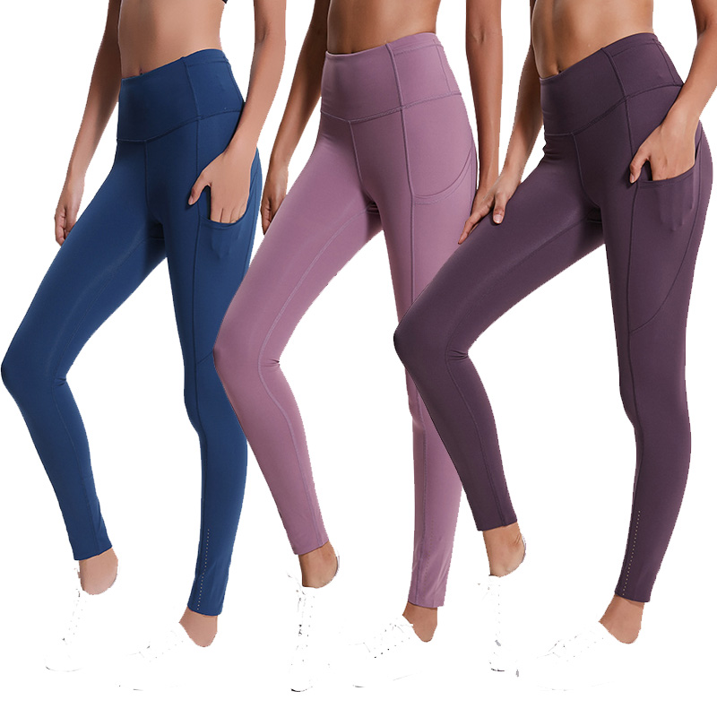 

High waist women's yoga pants quick-drying sports running full leggings ladies trousers sports fitness clothing pockets sports pants hip hip, Burgundy