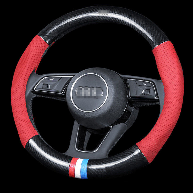 Universal For Audi Red with Black Carbon Fiber Steering Wheel Cover Size M 38cm-image-454747956