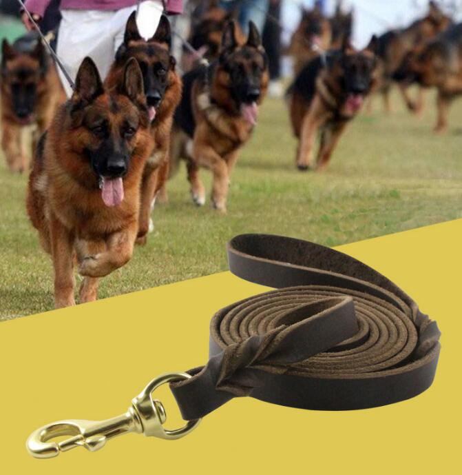 

2 Sizes 3 Styles Imported Cowhide German Shepherd Big Dog Leashes Drag Resistance Anti-Bite PET Supplies HA216