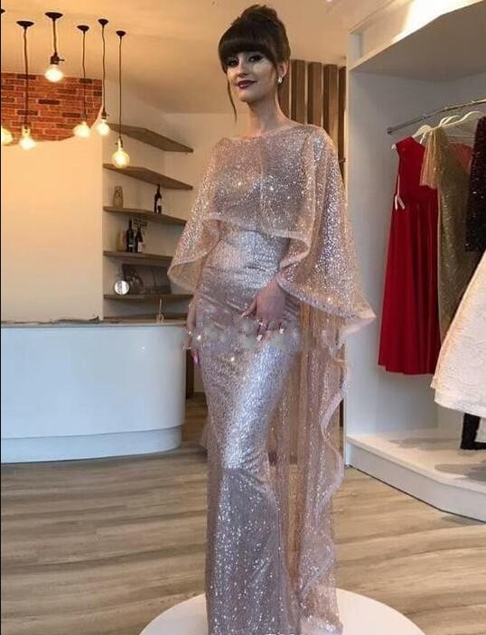 

Arabic Bling Bling Mermaid Evening Dresses With Wrap Bateau Backless Formal Prom Party Gowns Celebrity Red Capet Wear robes de soirée 2019, Same as picture