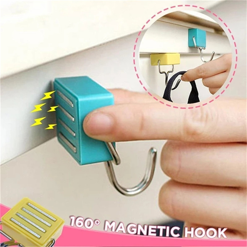 

180° Magnetic Hooks With Stickers Set Powerful Strong for Refrigerator Hanger Reusable Strong Magnetic Hooks 40DEC24