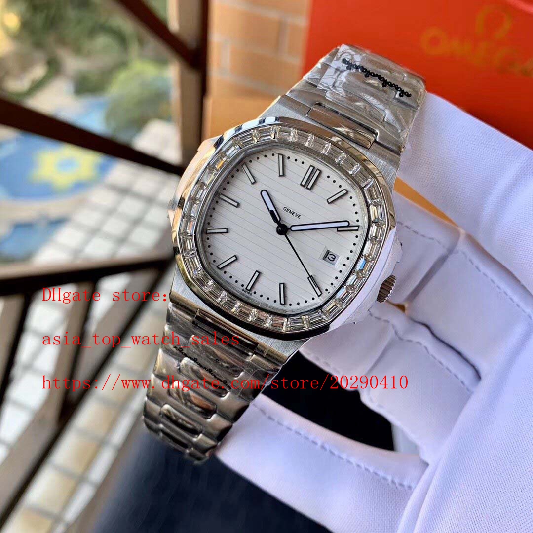

2019 best version 40mm square Diamond bezel Nautilus 5711/1A-001 Date Asia Mechanical Transparent mechanical Automatic Mens Watches, No box, White