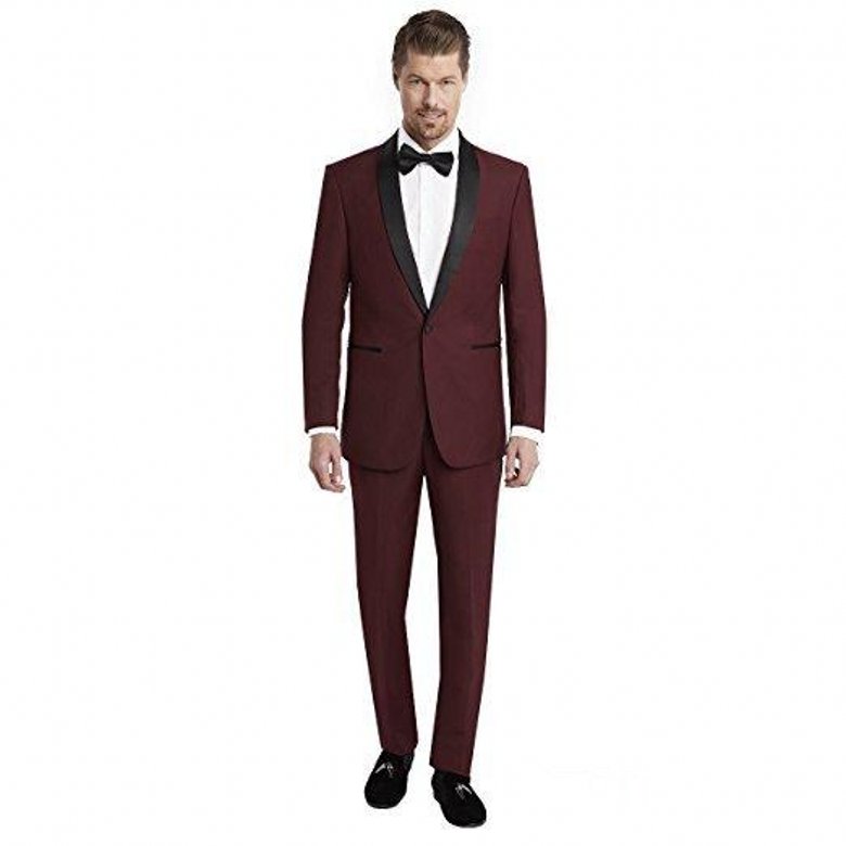 

New Popular One Button Burgundy Wedding Men Suits Shawl Lapel Two Pieces Business Groom Tuxedos (Jacket+Pants+Tie) W1266, Same as image