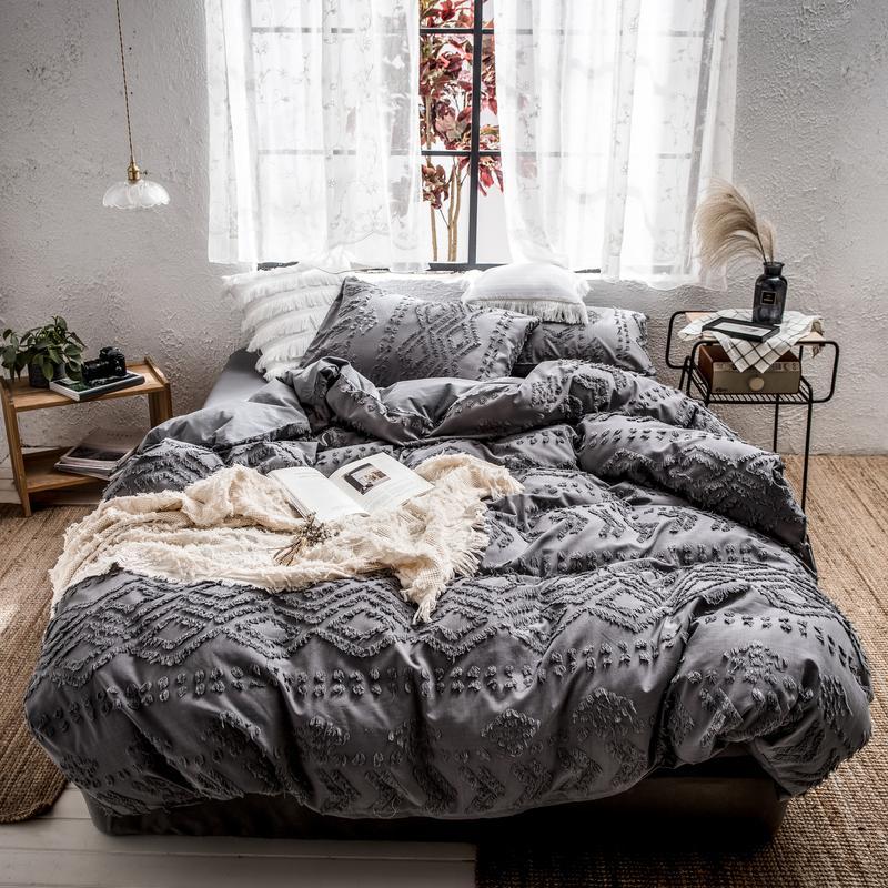 

J2 Fashion tassel Quilt Cover Adult Bed Bedding Linens yellow/Gray Bed Cover Pillowcase full queen king Duvet Set