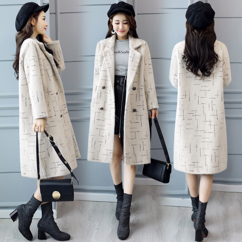 

casual slim Women Long Wool Blend Coat turn-down collar Cashmere Jacket double breasted pockets Ladies Coats, Beige