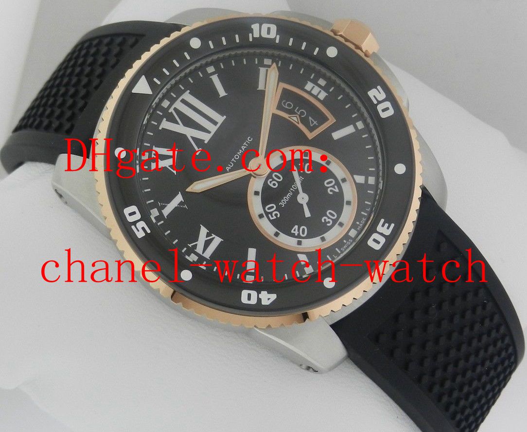 

Free Shipping Calibre de Diver W7100055 Two Tone Automatic Mens Watch W7100039 Black Rubber Men's Casual Watches