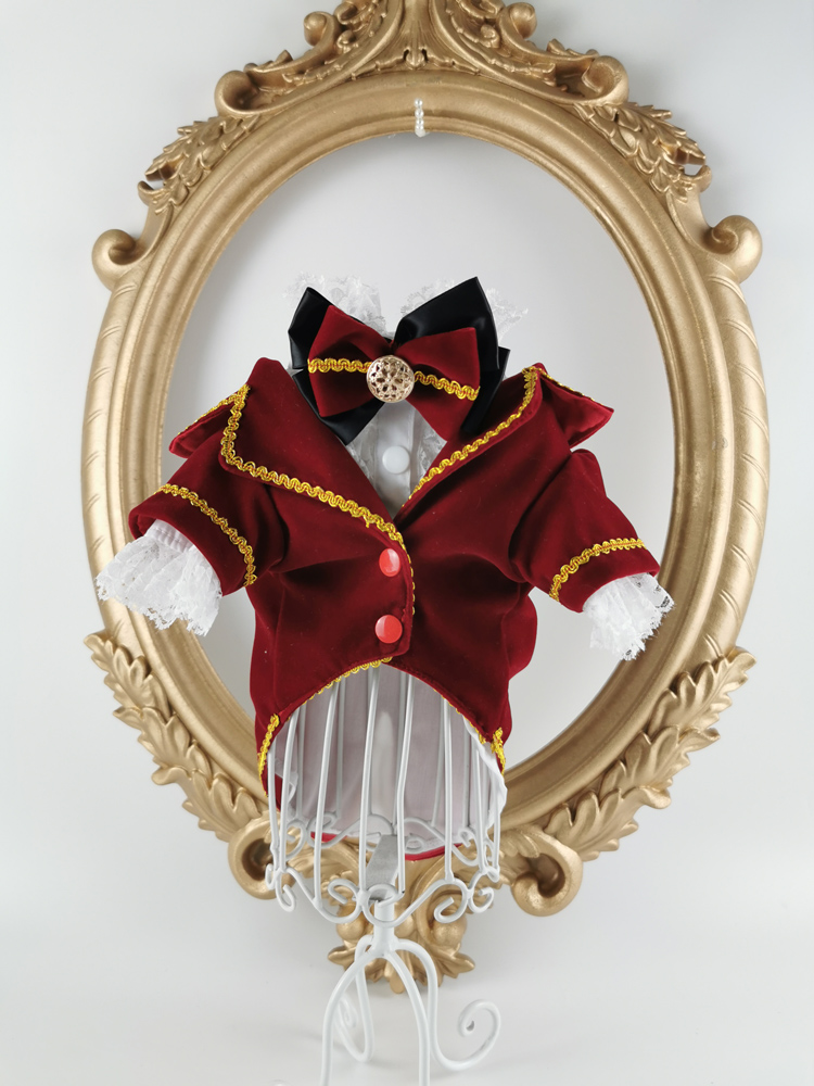 

Free shipping handmade dog clothes dog suit wine velveteen lace cuff shirt pet tuxedo royal nobility cats poodle, Burgundy