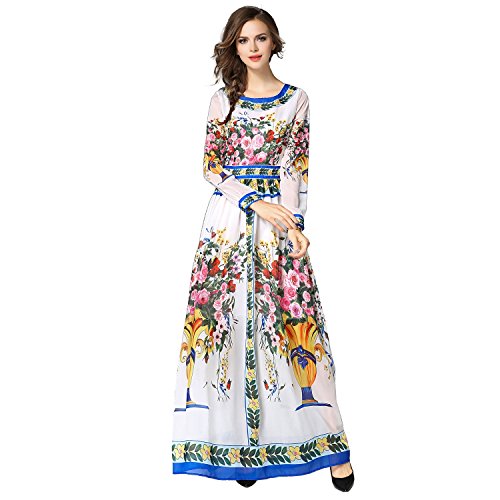 

Gold House Women' Long Sleeve Chiffon Floral Print Spring Maxi Dress, As pic