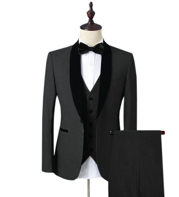 

New Arrival One Button Black Groom Tuxedos Shawl Lapel Men Wedding Party Groomsmen 3 pieces Suits (Jacket+Pants+Vest+Tie) K164, Same as image