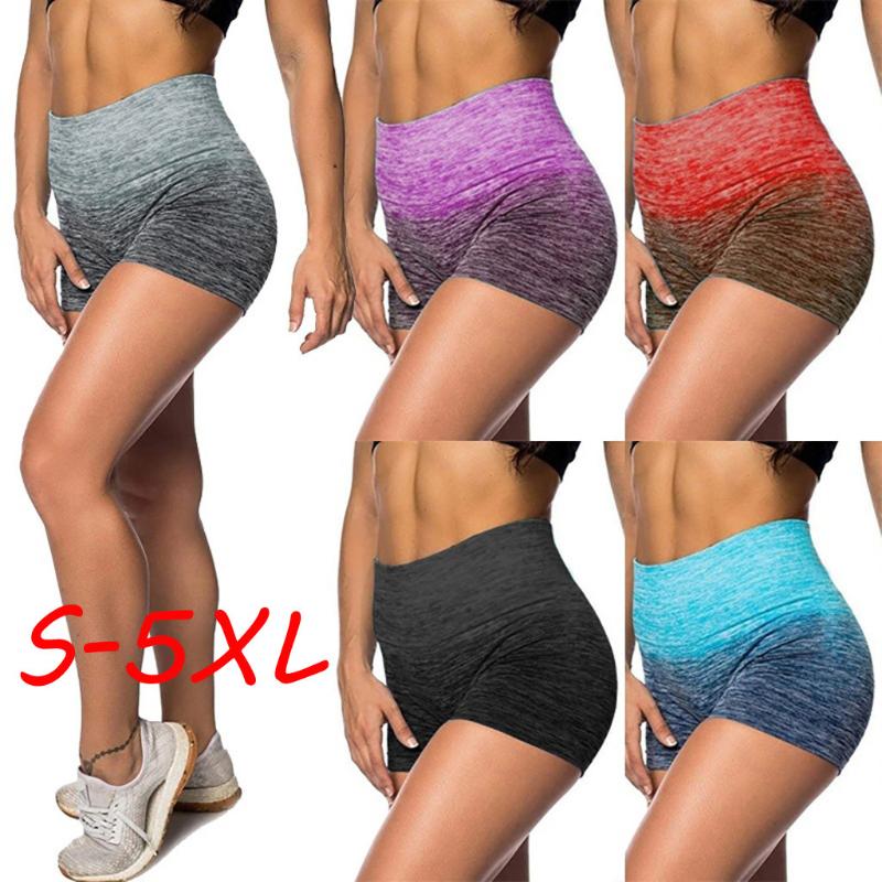 

Sexy Hips Seamless Yoga shorts Gradient Printed Tie-dye Print Womens Elastic High Waist Leggings Tight Sports Shorts Yoga Pants, Black