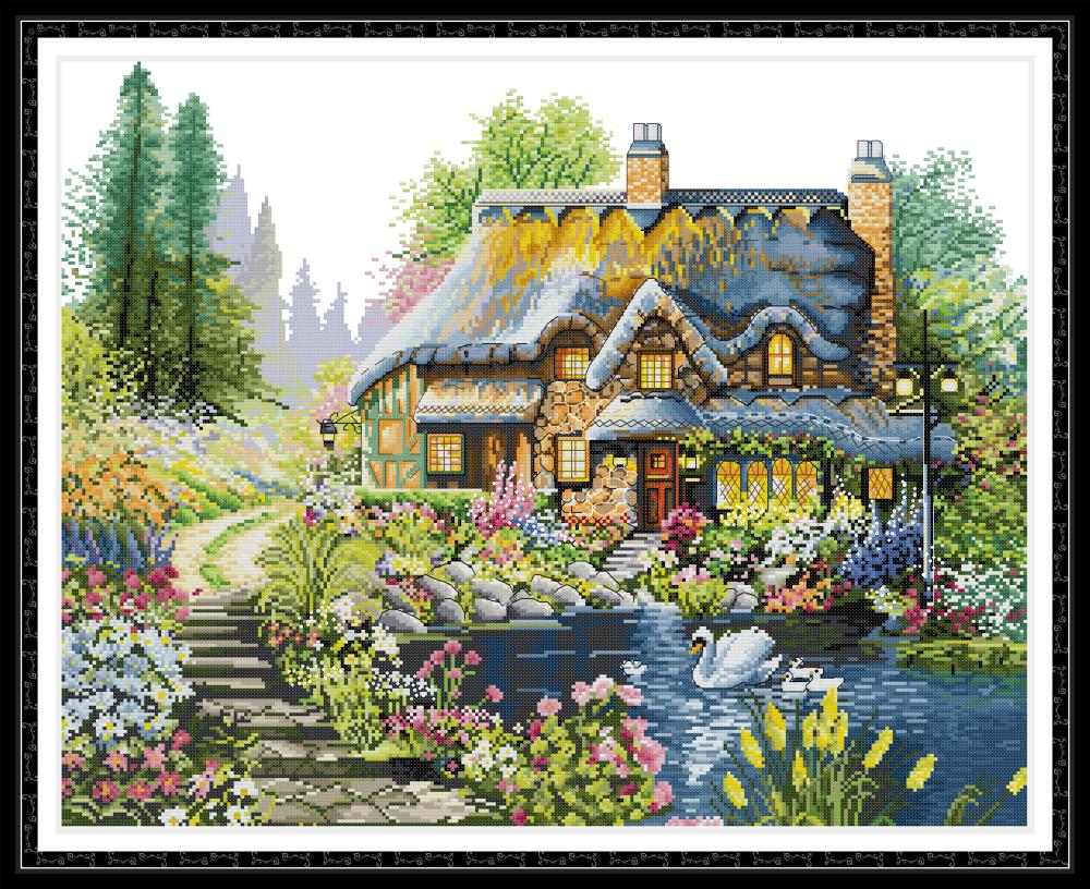 

Villa in the forest home cross stitch kit ,Handmade Cross Stitch Embroidery Needlework kits counted print on canvas DMC 14CT /11CT