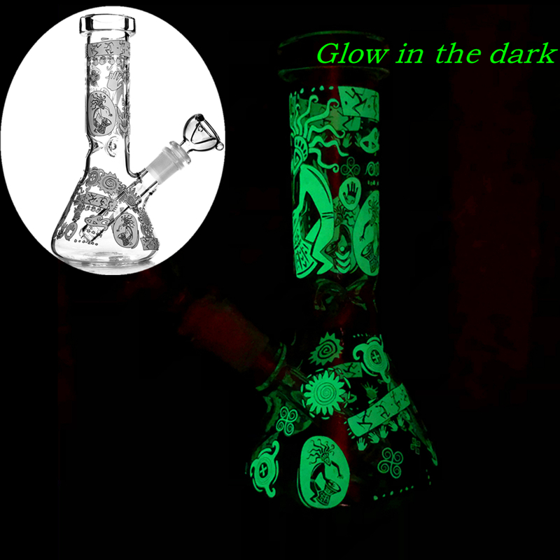 

7.8 Inch Beaker Base Diffused Downstem Glass Bong Glow In The Dark With Dab Oil Rigs Water Pipe For Smoking 14mm Bowl