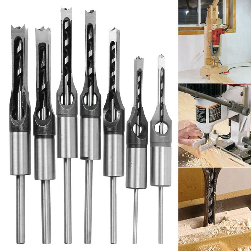 

Promotion! 7pcs 1/4 to 1/2 Square Hole Drill Bit 45 Steel Mortising Drilling Woodworking Tools