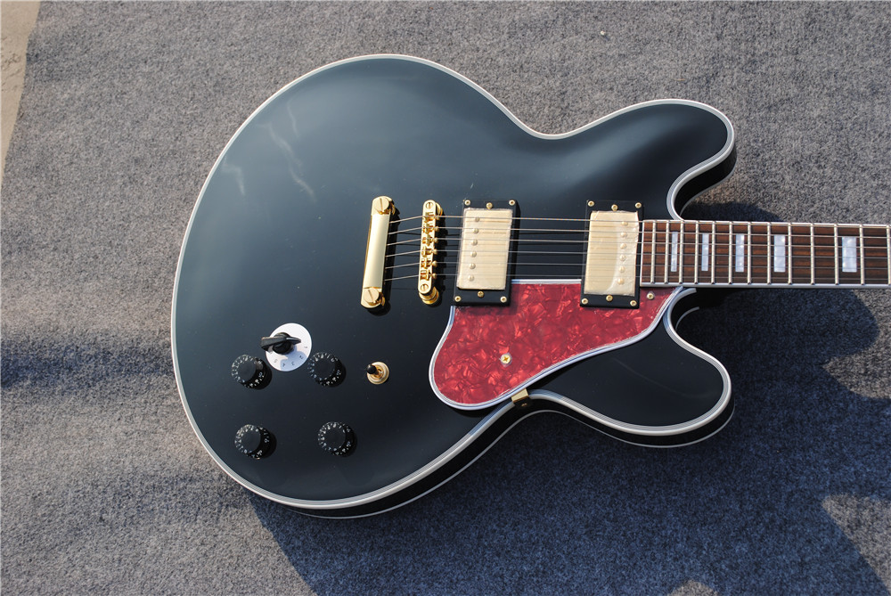 Black Custom Custom Semi Hollow Jazz Guitare Guitare électrique Nouvelle arrivée en gros