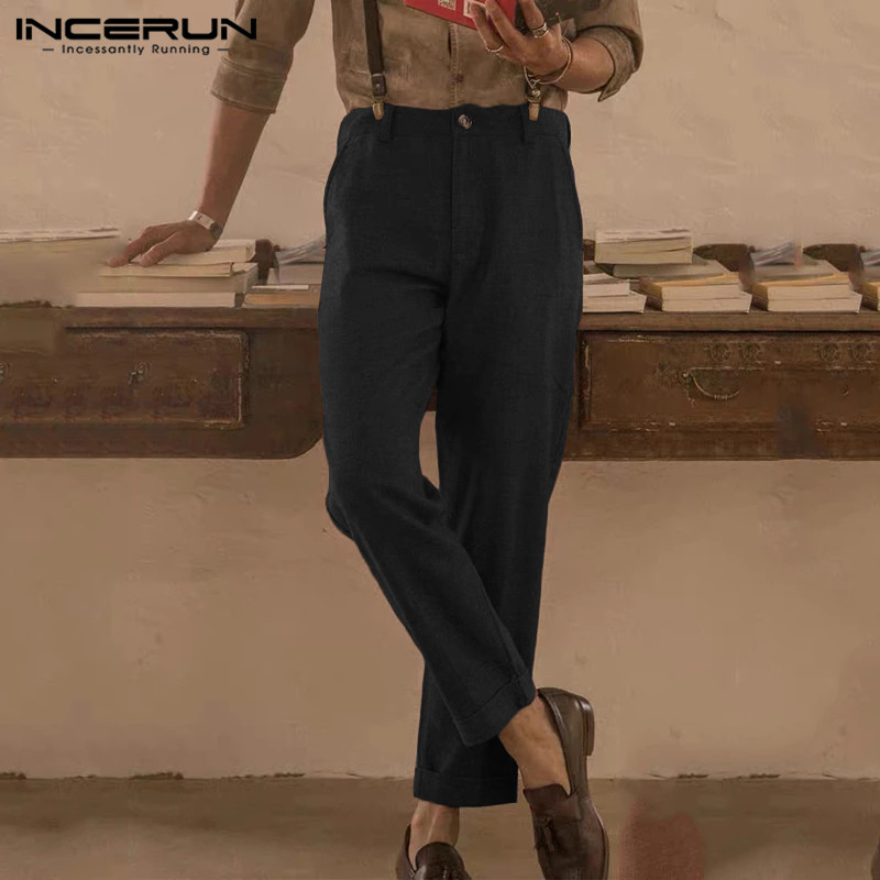 

INCERUN Fashion Men Straight Pants Joggers Solid Cotton Button Pockets Business Casual Trousers Men 2020 Pantalones Hombre -5XL, Black pants