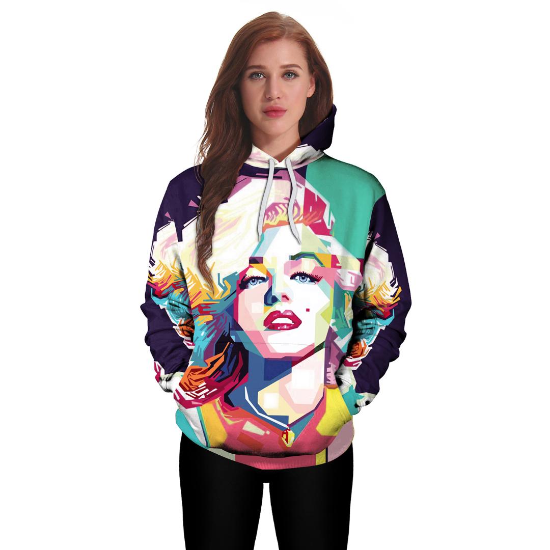 

Wholesale-Women Hoodie Marilyn Monroe Print Hoodies with Hat Women Pullover Loose Sweatshirt Sudaderas Mujer Moletom, Black