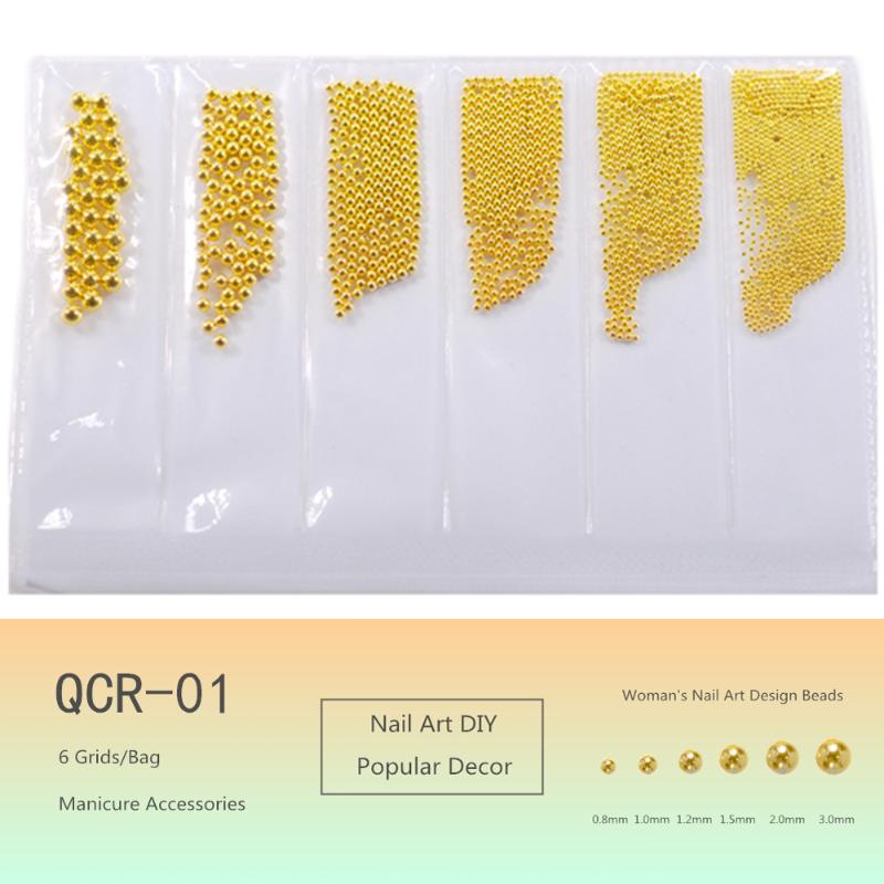 

18g/bag 6 Sizes(0.8mm-3mm) Nails Design Mini Beads Gold/Silver/Rose Metal Round Ball Nail Accessories Decoration