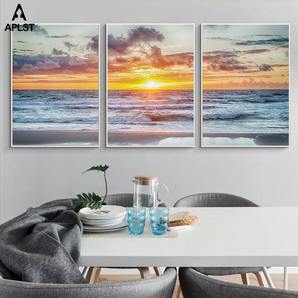 

Seascape View Ocean Poster Nordic Sunset Sea Level Print Canvas Wall Art Picture for Living Room Bedroom Decoration
