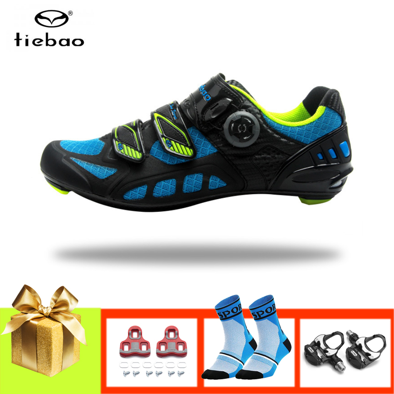 

TIEBAO road bike shoes breathable carbon cycling sneakers men women sapatilha ciclismo SPD-SL Pedals riding road bicycle shoes, Package 4