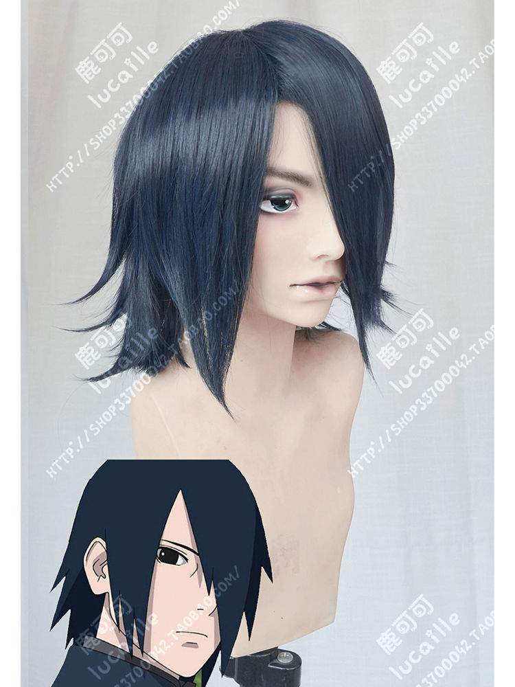 

Naruto the Movie Uchiha Sasuke Darkblue Black Cosplay Hair Wig, Mix color