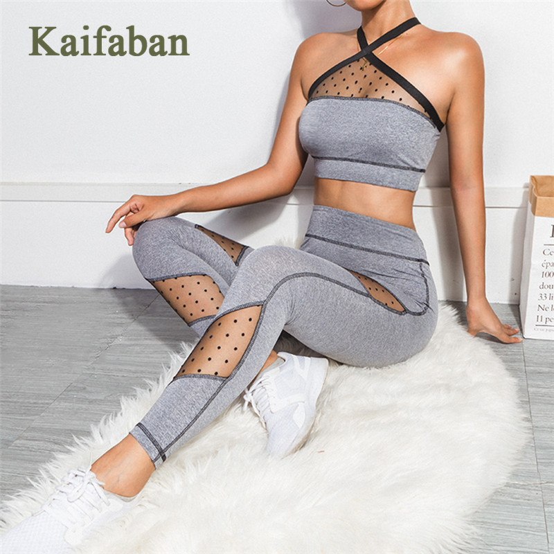 

Gray Mesh Patchwork Women Yoga Suit Set Push Up Fitness Leggings Sexy High Waist Tight Yoga Pants Gym Clothing Run Workout Sport, As pic