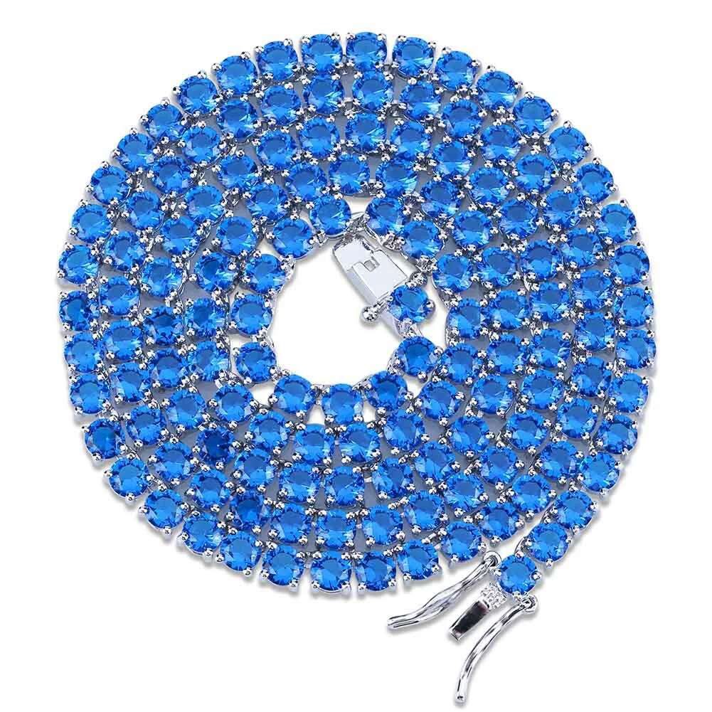 

hip hop Purplish red blue diamonds tennis chain necklaces for men 18inches 22inches 4mm luxury chains 18k gold plated copper zircon necklace, Black
