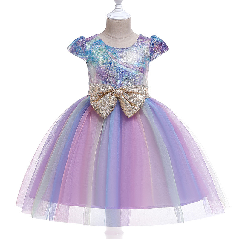 

Retail kids designer dress girls sequins bow rainbow pettiskirt party prom princess dress baby girl costume cosplay boutique clothes 50% off, Pink