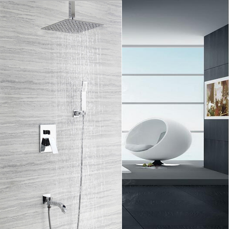 

wholesale and retail 304 SUS ceiling mounted ultra thin showerhead and hand shower set bath bathroom shower