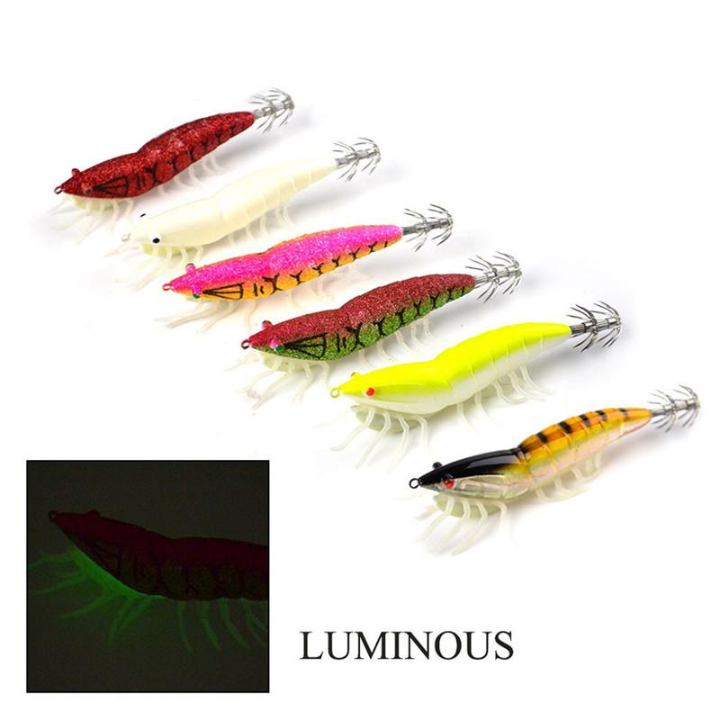 Squid Hook Fishing lure Lure Bait Fake Shrimp Wooden Shrimp Simulation Luminous Fishing Lure Fishing Gear Wholesale-image-533959095