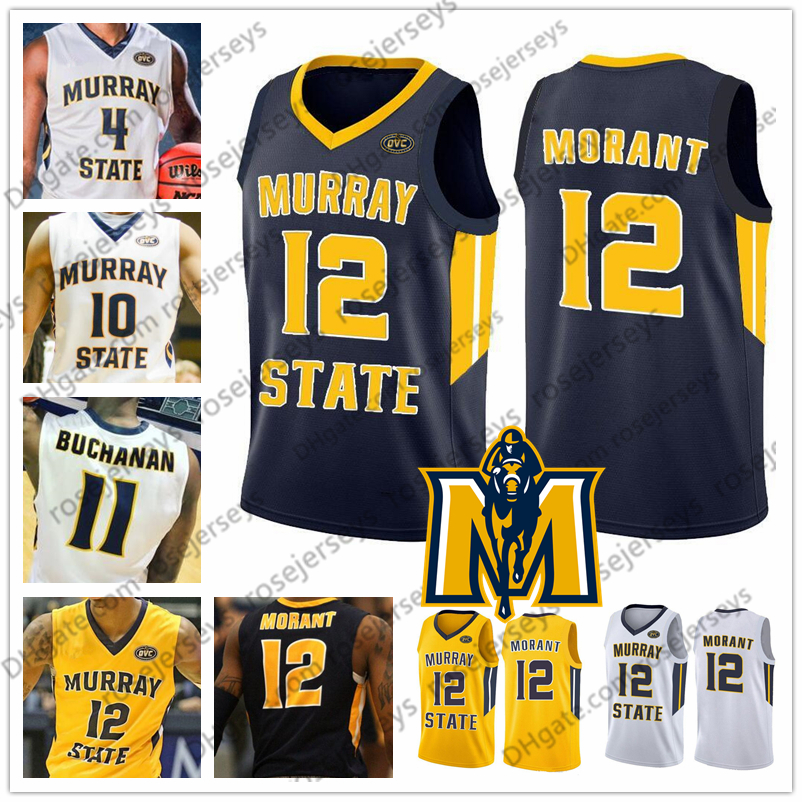 

Custom Murray State Racers Basketball Navy Blue Yellow White Any Name Number 12 Ja Morant 11 Shaq Buchanan Men Youth Kid Jersey S-4XL