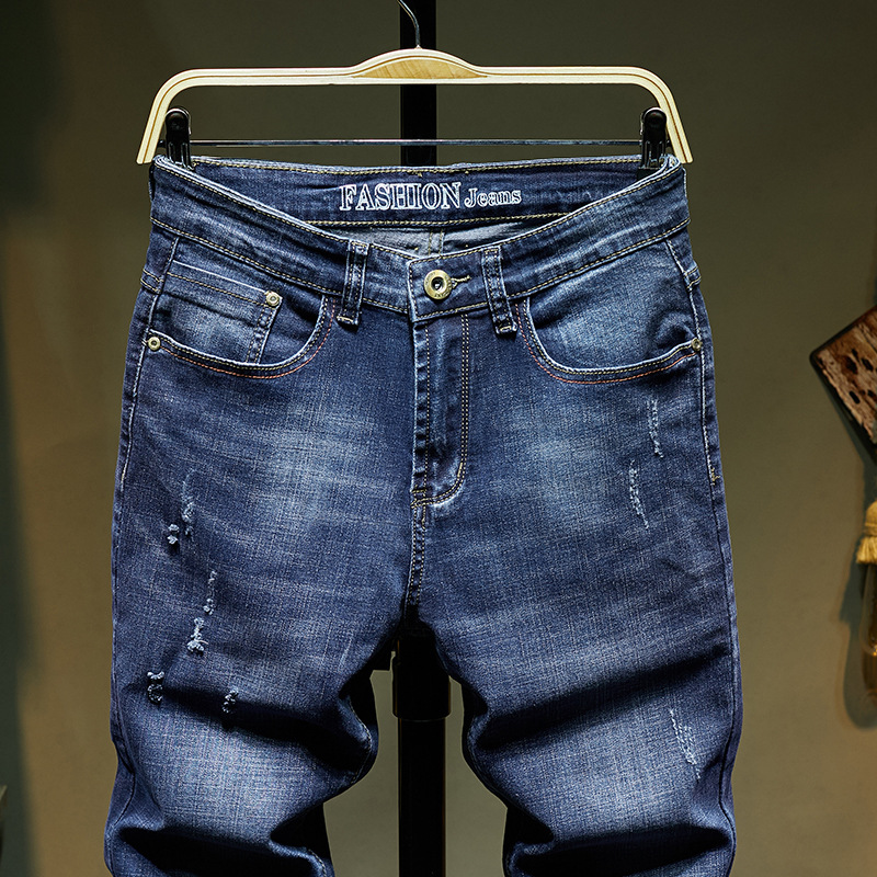 

Ripped Men Jeans Dark Blue Stretch Slim Fit Destroyed Broken Holes Denim Pants Casual Biker Jeans Male Hip hop Mens Punk, 846