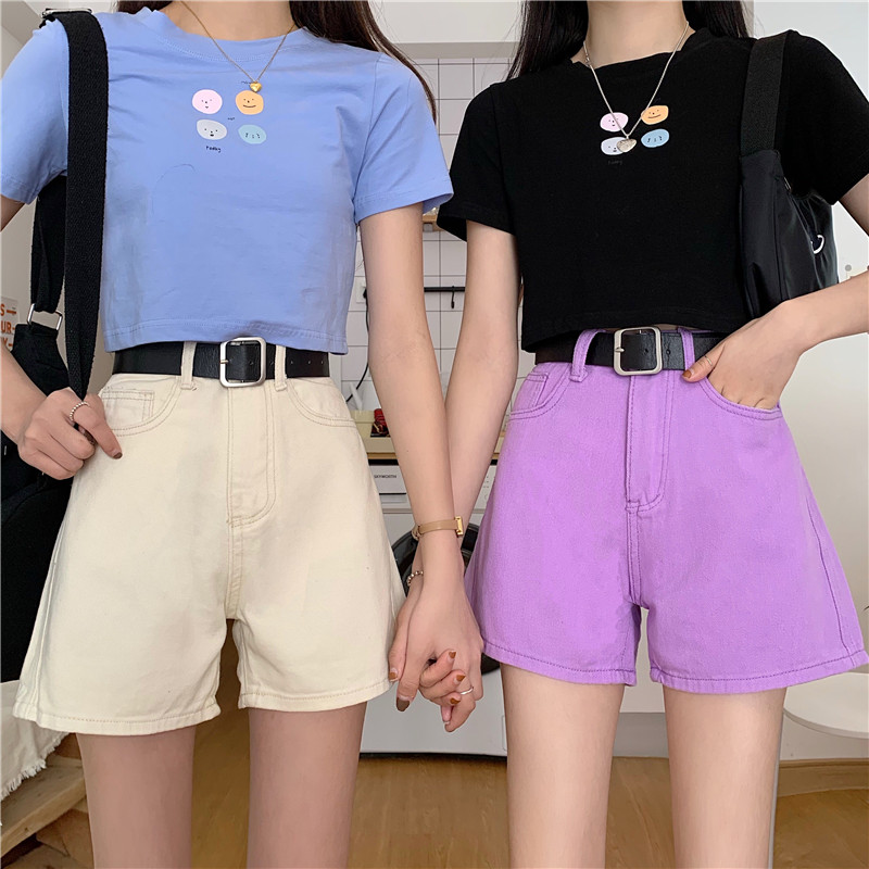 

New 2020 Women Summer Shorts Korean Style Slim High Waist Denim Shorts Women Denim Wide Leg Jeans, Beige