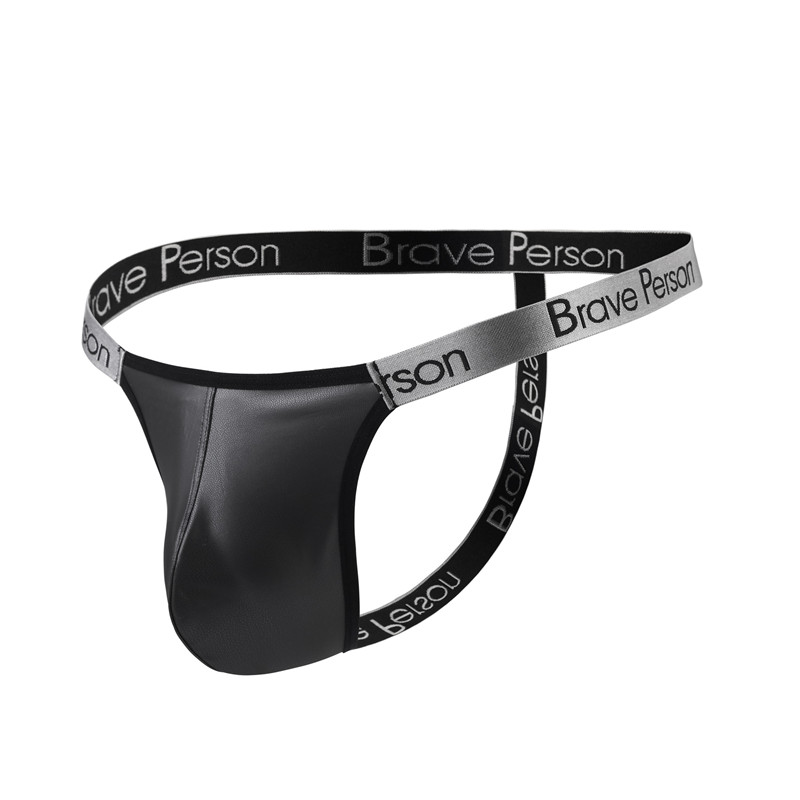 

Men bikini sexy swim briefs men swim suit trunks gay swimwear Swimming shorts mens thong underwear leather swimsuit, Black