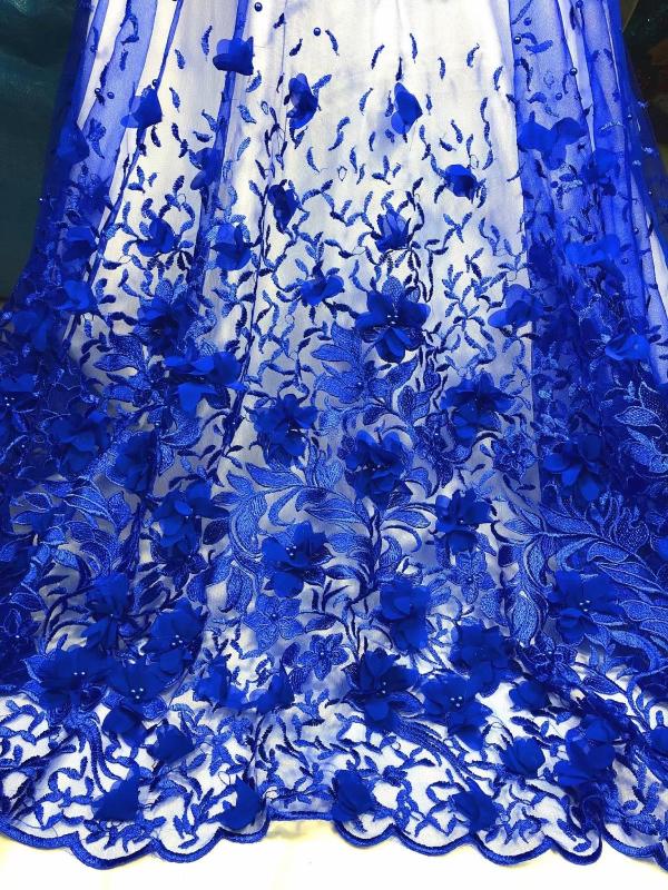 

African Beaded 3D Tulle Lace Fabric 2019 High Quality African French Applique Lace Fabric Nigerian Embroidery Tulle French