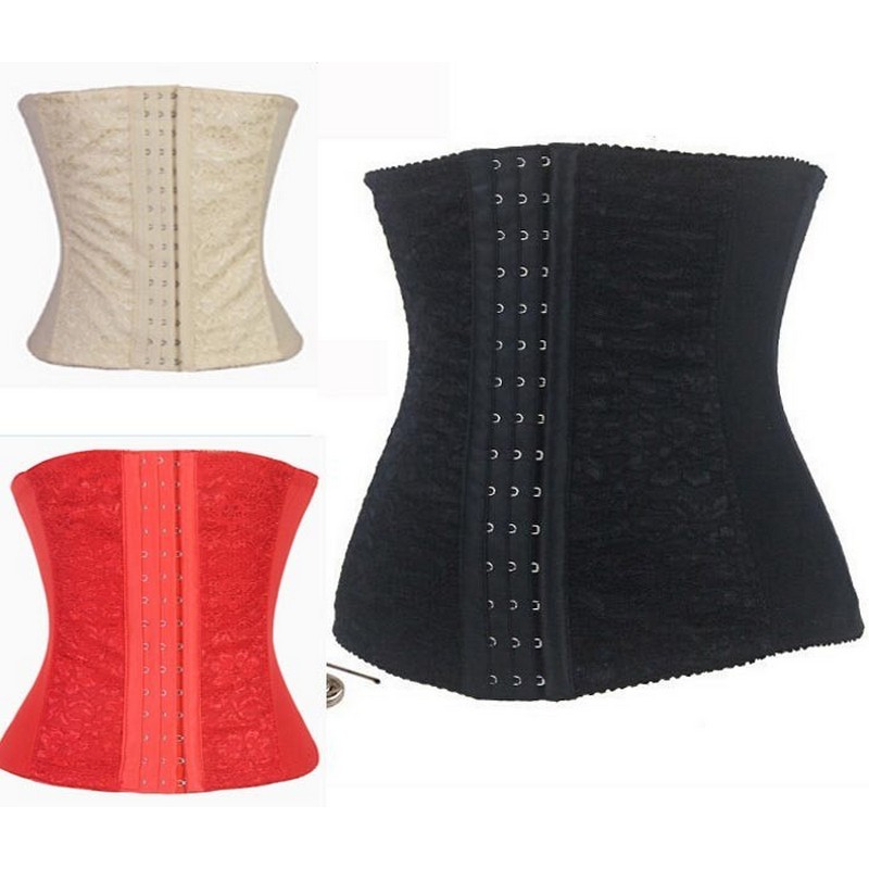 

9 Steel Bones Women 3-Row Hook & Eye High Stretch Lace Waist Trainer Underbust Corset Body Shapers Fashion Waist Slimming Belt Plus Size, Beige