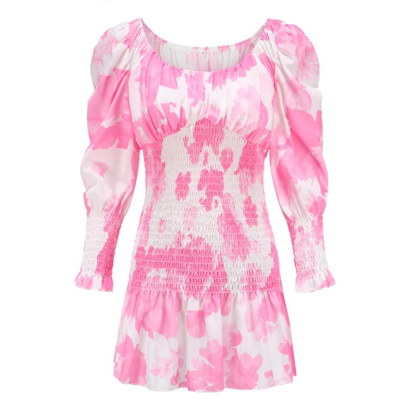 

2020 Summer Women Pink and White Holiday Vocation Mini Dress