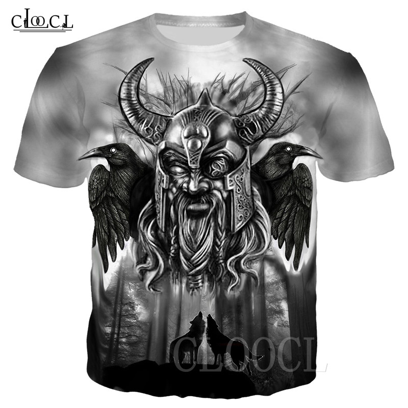 

2020 Fashion Nordic Viking Tattoo Skull T Shirt Women Men 3D Print Vikings King Short Sleeve Hip Hop Punk Style Streetwear Tops, T shirt 1