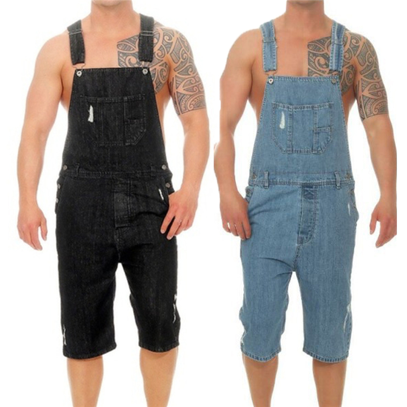 

New Men Denim Overalls One Piece Scratched Jeans Jumpsuit Trousers Men Male Casual Loose Overall High Street Bib Suspender Pants, Black