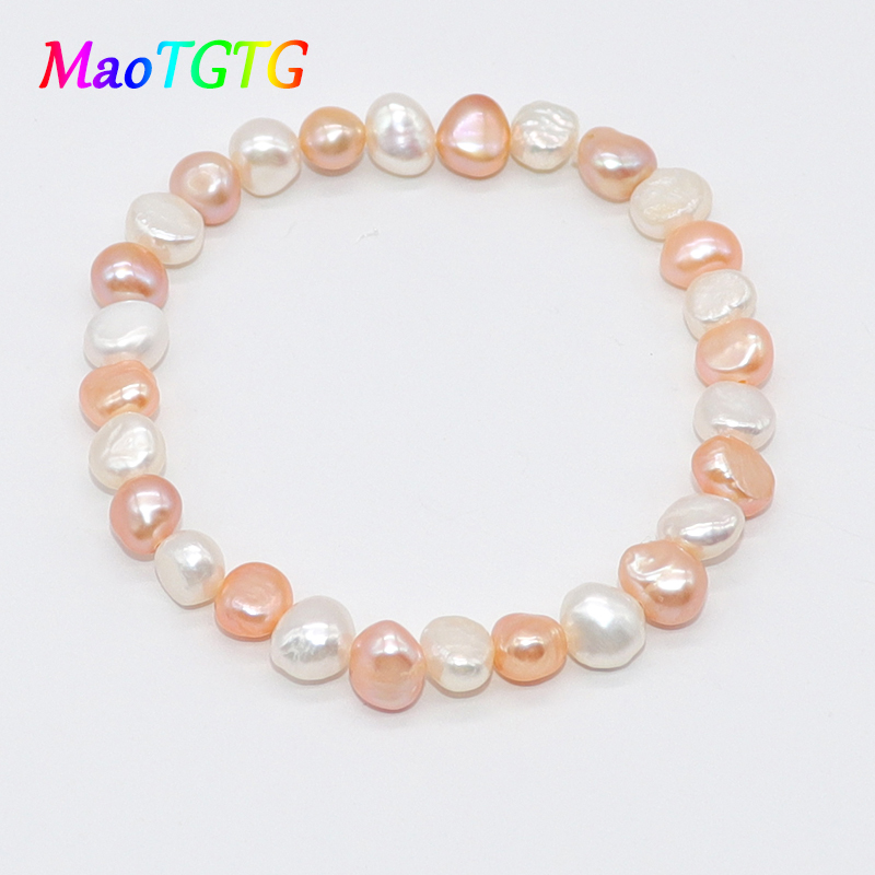 

Natural Freshwater Pearl Bracelet For Women Jewelry 7-8mm Irregular White Pink Freshwater Pearl Bracelets Bangles Women Gift