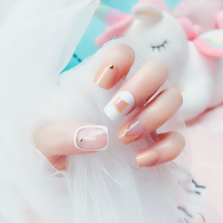 

Pure Simple 24 sheet/set Fake False Nail Tips Short Square Full Cover Glue Manicure Makeup New Design Pure Art Nail Stickers S35, S35 24 sheet