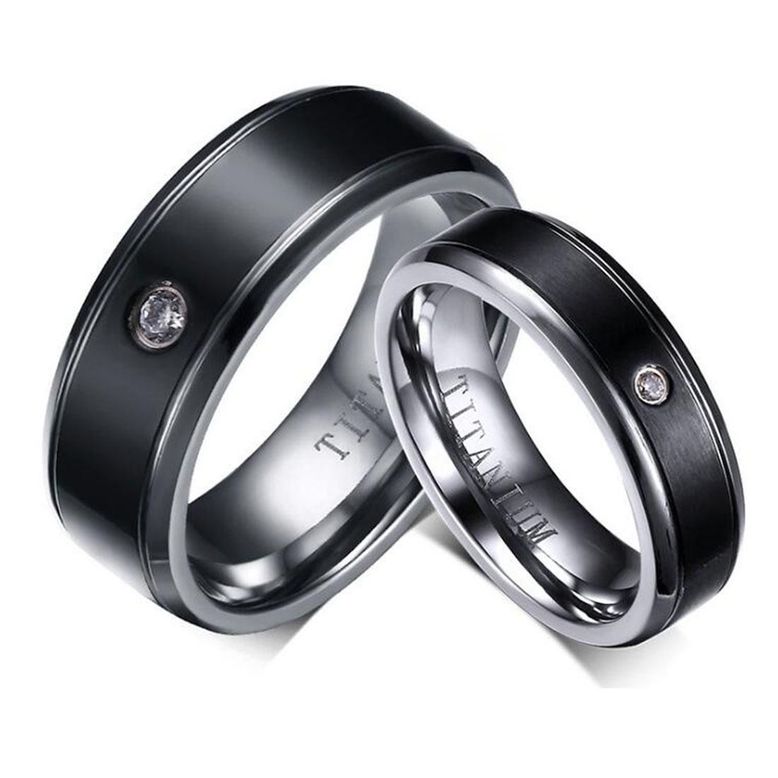 

His Her Matching Set Black Polishing Titanium Steel Wedding Band Rings Smooth Finish Anniversary Gift