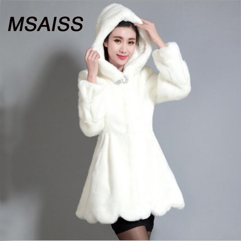 

MSAISS -6XL Winter Womens Outwear Long Sleeve Coat Long Overcoat Black Women Jacket Artificial Mink Jacket, White