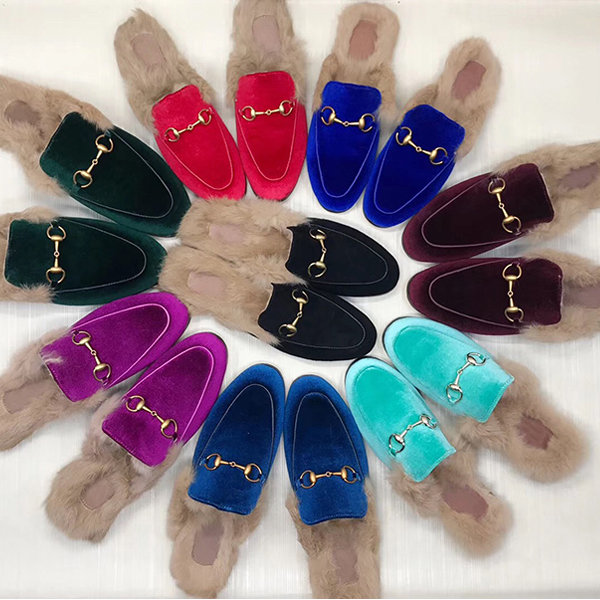 

Designer Sandals Mens Fur Mules Slipper Loafers Shoes 100% Animals Real Leather Princetown Metal Chain Leather Slippers for Women US 11.5, Velvet sky blue