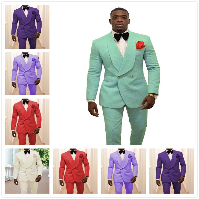

2020 Fashion Mint Green Men Suit Slim Fit Double-breasted Purple Groomsmen Tuxedos Blazers For Wedding 2 Pcs Jacket and pant A81, Deep purple