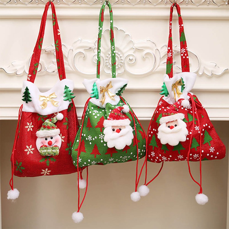 

Nonwoven Fabric Christmas Santa Claus Snowman Candy Gift Bags Cookie Packaging Bags Party Handbag Merry Christmas Storage Case
