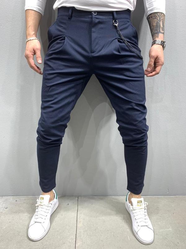 

Italian Cut Streetwear Casual Men Pants Navy Blue, As pic