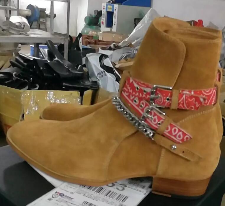 

Hot Sale-andmade Europe kanyewest ankle slim suede boots men Chelse England new color martin rock boots, C 2