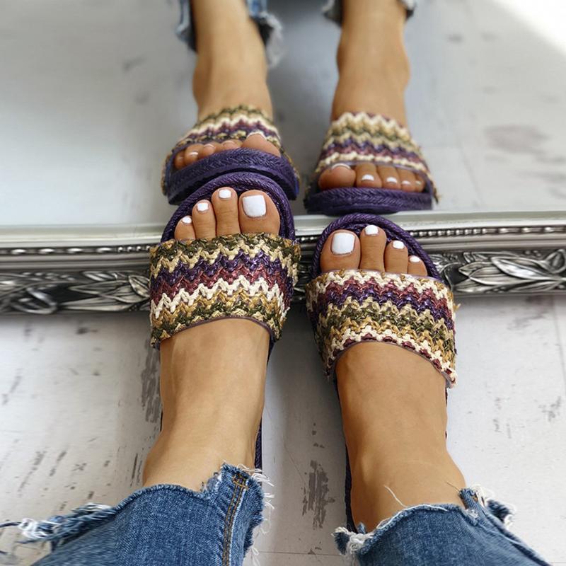 

SAGACE Slippers Women Fashion Bohemia Weave Flax Linen Slipper Flat Heel Flip Flops Beach Shoes Female Sandals Casual Woman flat, Bg