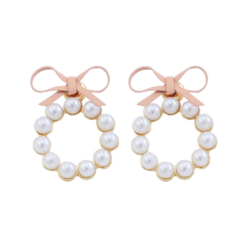 

Women Pearl Earrings Summer Lovely Colourful Bow Earrings For Women Geometry Circle Simulated Pearl Stud Earrings Boucle D'oreille Brinco